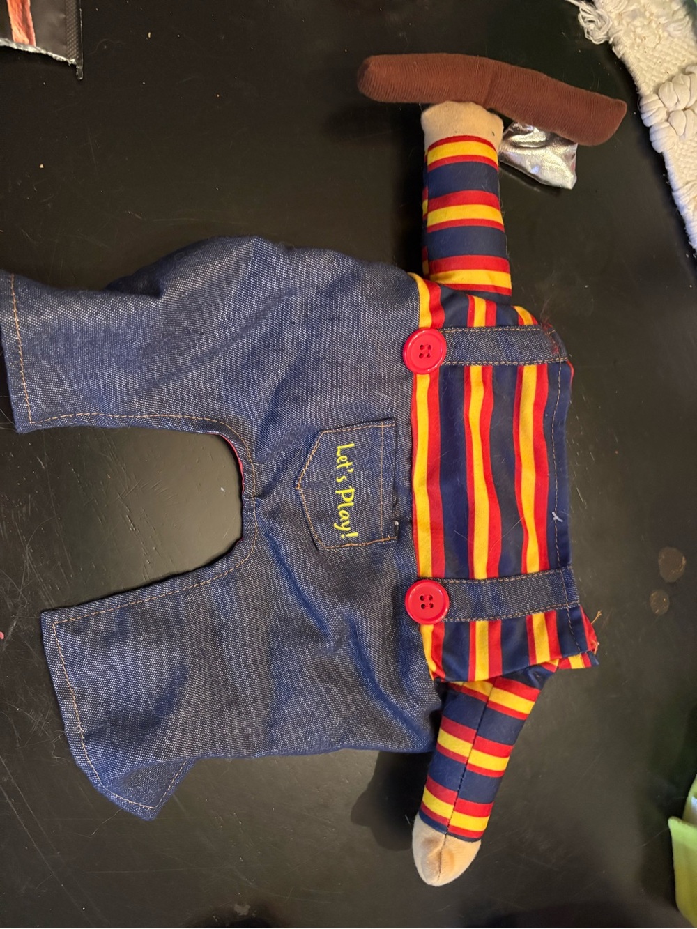 Cat (11-15 pound) Halloween Chucky Navy & Red Play Overalls - Unbranded